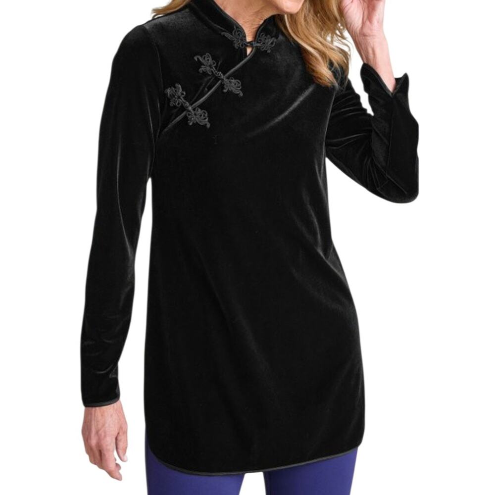 Soft Surroundings Tai Velvet Black Tunic SZ M Mandarin Collar Zen Minimalist Art